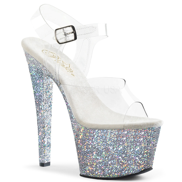Platform Glitter Clear High Heel Shoes - Picture 2 of 4